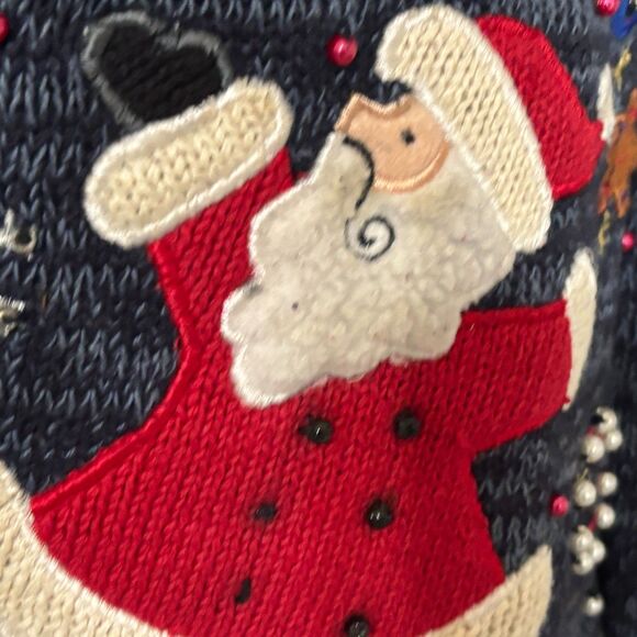 Designers Originals Joy Blue Button Cardigan Santa Embroidery Appliqué Size M - Picture 9 of 14